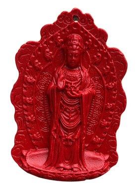 南海观音吊坠天然朱砂平安站观音毛衣链本命年随身菩萨送子挂件