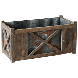 巴洛克种菜框生锈铁艺实木种花箱美式复古做旧花园花房花盆装饰品