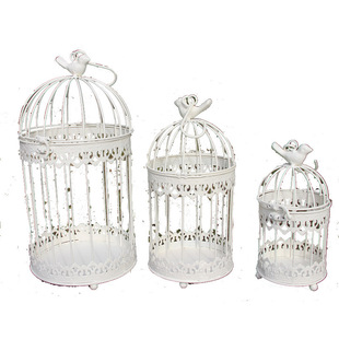 欧式田园铁艺鸟笼装饰品美式创意套三多肉花盆花架摆件婚庆道具落