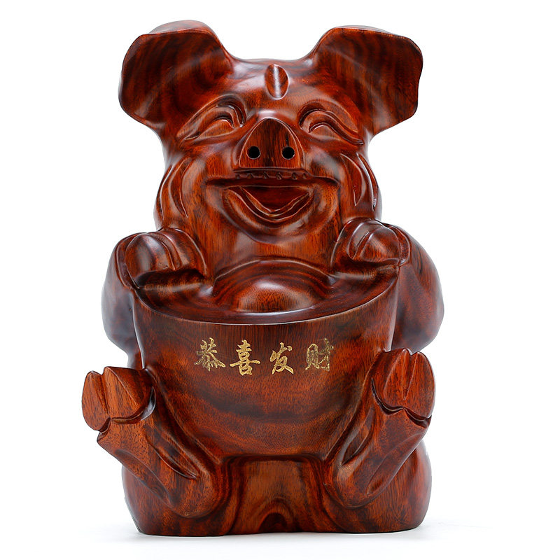 红木恭喜发财东阳元宝小猪工艺品