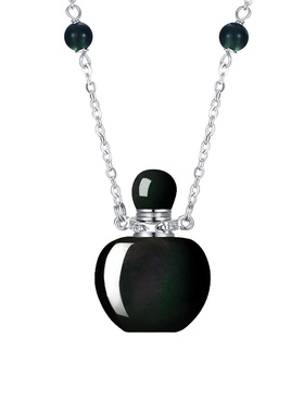 苹果彩虹眼黑曜石香薰瓶银项链