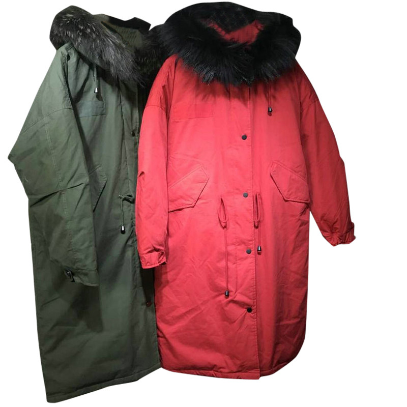 呆米百家好2021中长款浣熊毛领保暖羽绒服外套HSGD728A/HRDJ729B