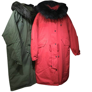 呆米百家好2021中长款浣熊毛领保暖羽绒服外套HSGD728A/HRDJ729B