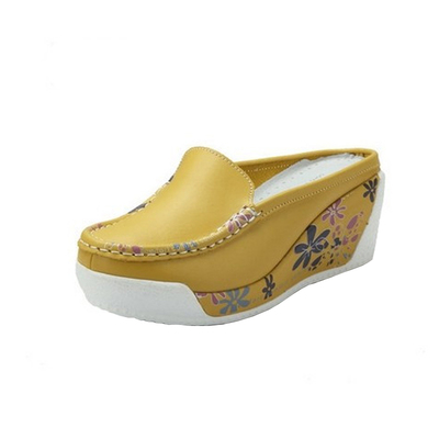 松糕真皮包头厚底女士坡跟凉拖鞋