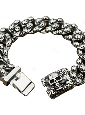 朋克风骷髅头钛钢手链包邮