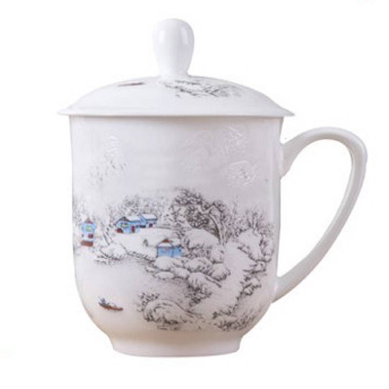 景德镇带盖会议室招待客人茶杯