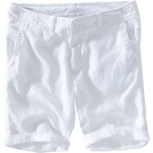 极麻白色清新沙滩亚麻休闲短裤男士夏季直筒青年透气棉麻五分裤子