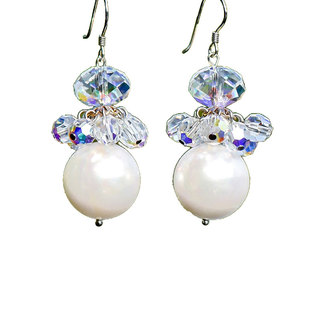 忆奴娇佩玉纯银饰品水晶耳环贝珠短款耳坠简约精致珍珠耳饰质感