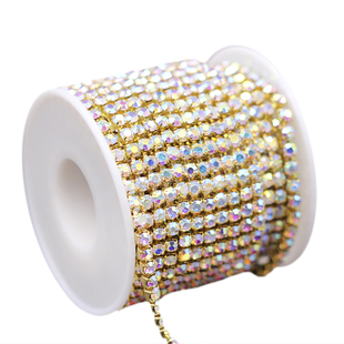 金色AB钻爪链 超闪水钻链链条爪钻密链发饰装饰合金 十码各规格9m