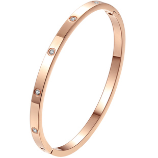 18k手镯女生玫瑰金彩金百搭手环网红轻奢精致ins小众手链手饰镯子