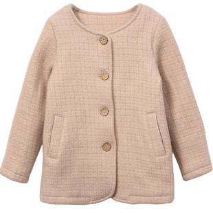 知了童装 秋冬女童厚上衣外套毛呢短款风衣儿童呢子大衣K3030