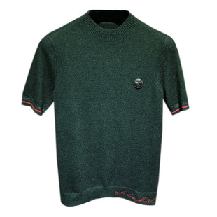 冬季半高领羊绒衫短袖毛衣男貂绒衫时尚半袖针织衫小高领打底衫潮