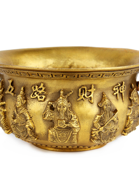 铜五路财神聚宝盆大号家居摆件香炉摆件工艺品