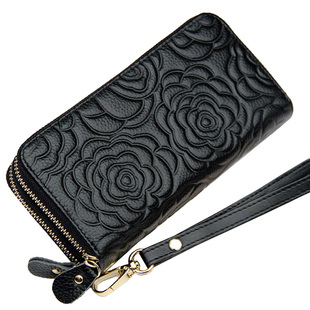 头层牛皮钱包女士长款真皮大容量多功能皮夹双拉链女式手机包新款