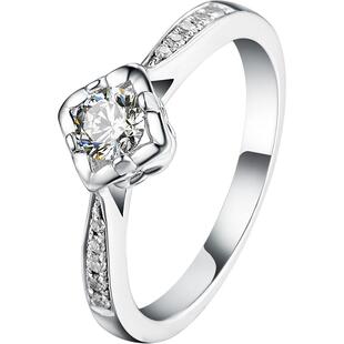 精美镂花心形时尚925纯银镀金小钻戒仿真25分首饰 可刻字戒指专款