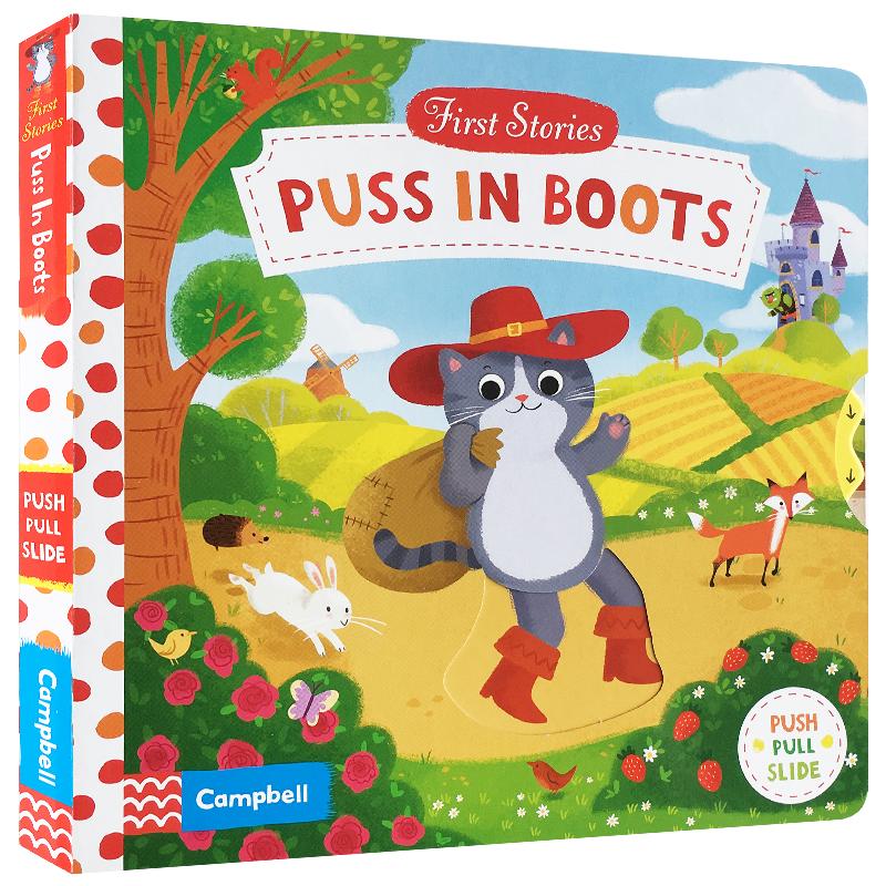 进口英文原版绘本First Stories:Puss in Boots 穿靴子的猫 儿童启蒙阅童话故事机关操作纸板书 幼儿科普认知动手趣味玩具书2-6岁