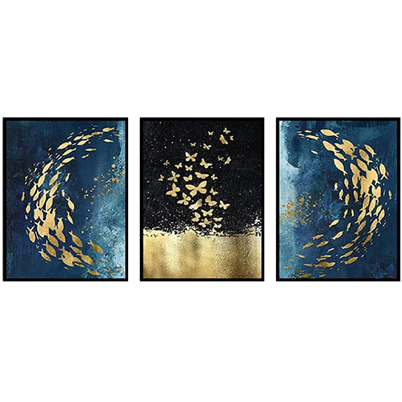 欧式客厅装饰画抽象艺术走廊挂画北欧轻奢鱼群壁画玄关酒店墙面画