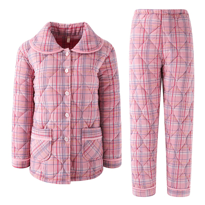 加厚里外纯棉布女士长袖冬装睡衣