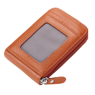 头层牛皮韩国风琴式卡包女式真皮卡夹男士多卡位卡片包拉链小钱包