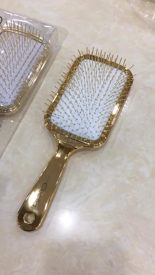 New Style Hair Brush In Stock Gold Color Custom Paddle 