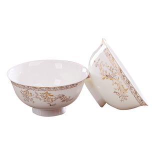 骨瓷吃饭碗家用米饭碗陶瓷器欧式金边小饭碗日式10个套装可微波用