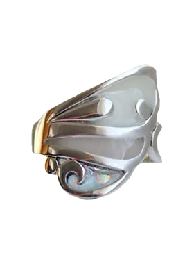 蝴蝶翅膀蓝紫色夜光纯银戒指复古