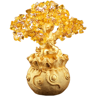 金色黄水晶摇钱树客厅开业礼品摆件招财电视柜酒柜新年发财装饰品