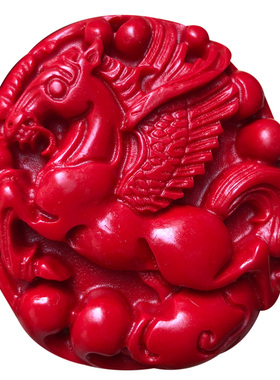 台湾原色朱砂龙马精神吊坠项链红色项链属相生肖红马马上发财挂坠