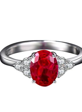 红宝石戒指女创意彩宝指环纯银镀18k金日韩情侣对戒彩色宝石碧玺