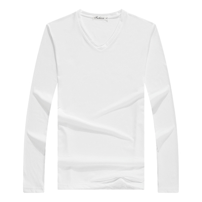 长袖T恤男士秋衣上衣服t青少年紧身春夏季外穿韩版V领纯色打底衫