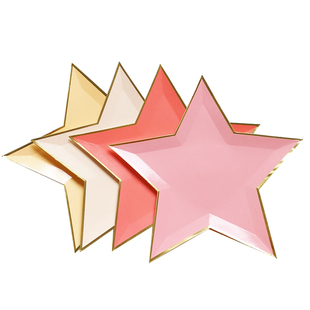 Gold Foil Star Paper Plates 烫金五角星彩色环保纸盘纸碟8个装