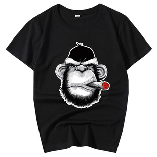 男装夏季趣味搞怪抽烟大猩猩T恤个性创意基友舍友礼物棉圆领短袖t