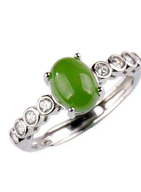 纯银新疆碧玉翡翠菠菜绿百搭戒指