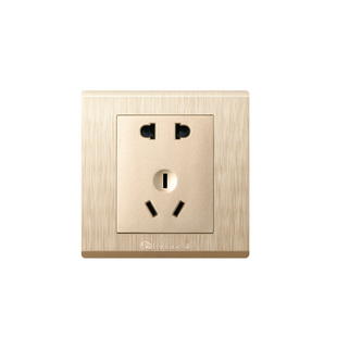 飞雕开关插座面板一开五孔家用86型墙壁电源带开关暗线暗装拉丝金