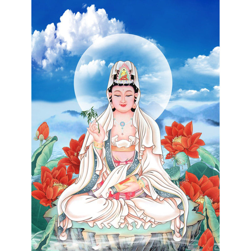 印花客厅佛堂挂画人物十字绣