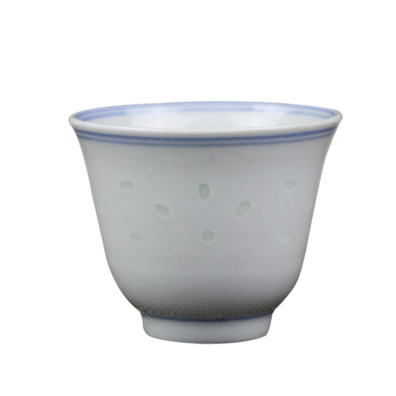 景德镇陶瓷手绘青花玲珑双线茶杯