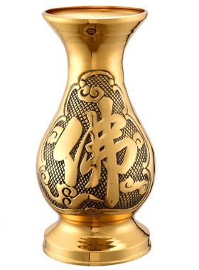 圆通佛具用品纯铜净水瓶供佛花瓶