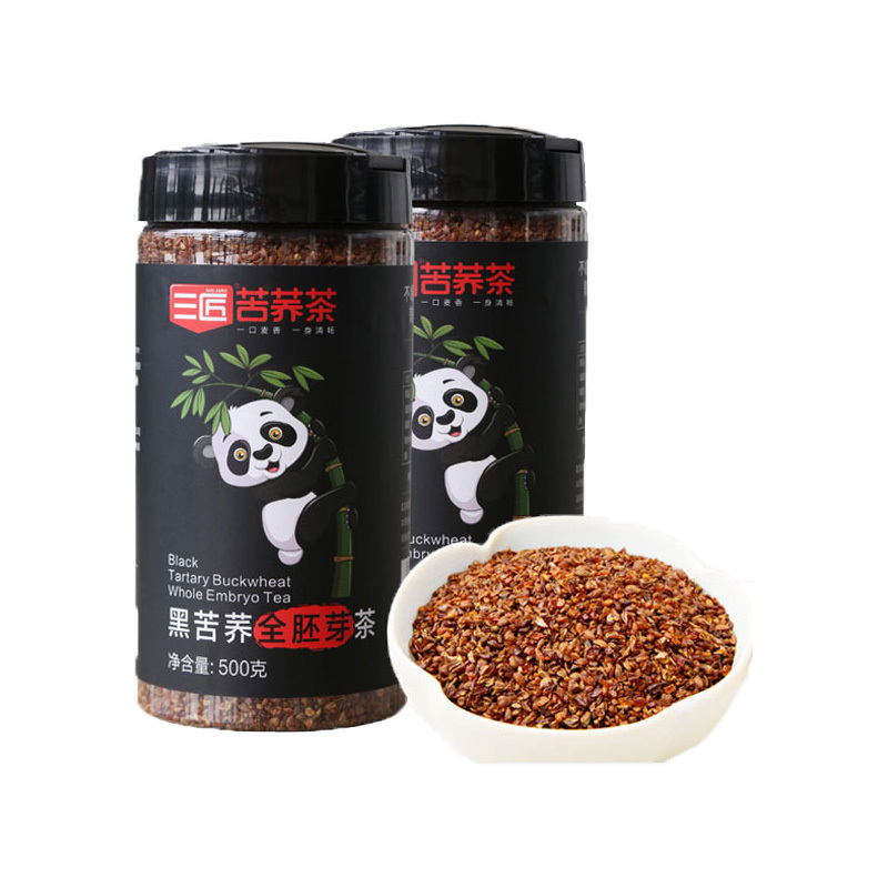 三匠500g黑苦荞全胚芽茶乐启熊猫罐装苦荞麦香茶四川黑苦荞包邮