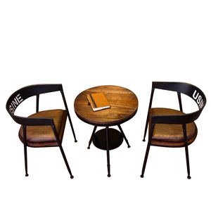 复古做旧铁艺咖啡厅桌椅套件实木茶几阳台户外酒吧桌椅休闲三件套