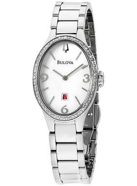 美国代购宝路华女表 Bulova 98R198镶钻石贝母椭圆表盘时尚手表