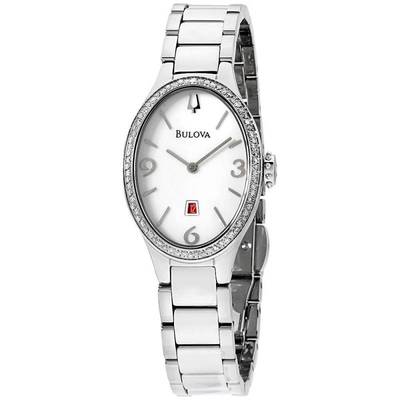 美国代购宝路华女表 Bulova 98R198镶钻石贝母椭圆表盘时尚手表