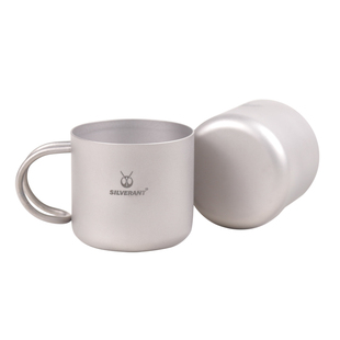 SILVERANT银蚁纯钛双层咖啡杯110ml小茶杯户外钛杯手柄水杯防烫