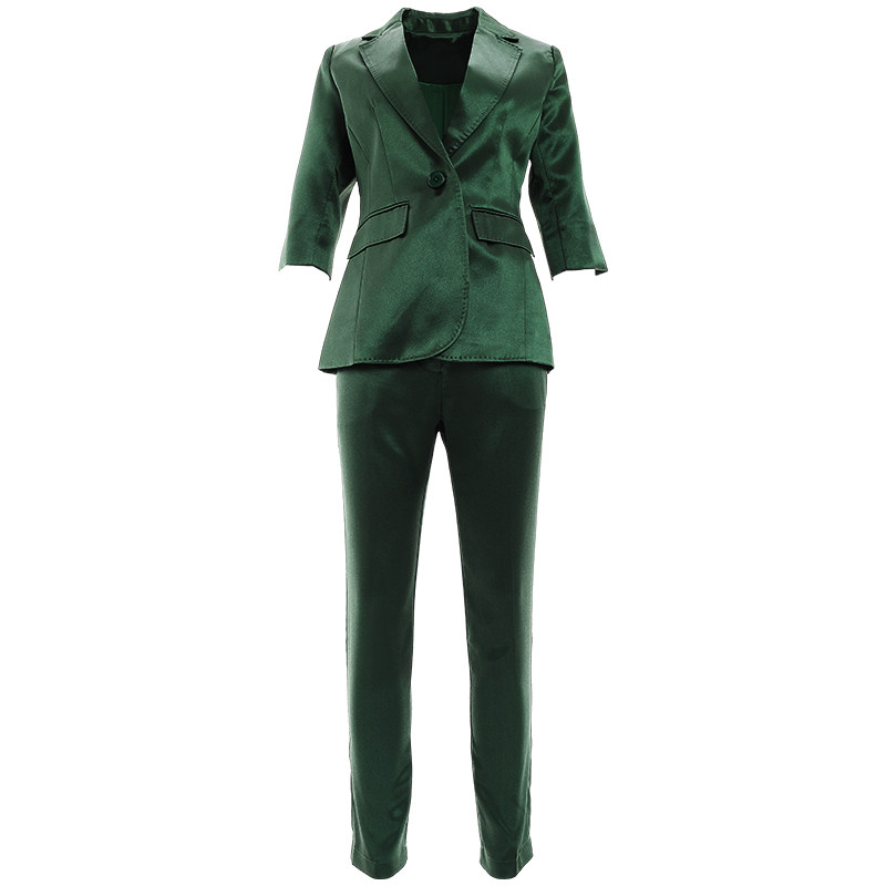 醋酸缎面西装套装女气质穿搭轻熟2025春季新款职业西服工装两件套