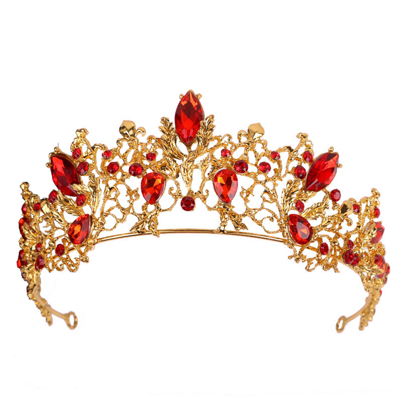 2024巴洛克新款新娘头饰红色皇冠结婚发箍发饰演出宴会生日配饰
