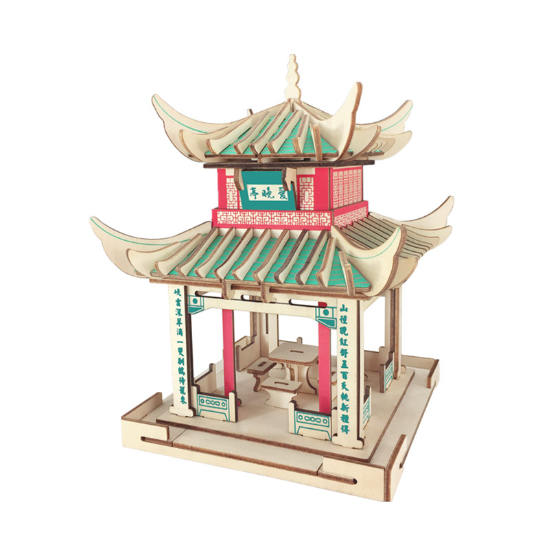 3D仿真大成人儿童积木制玩具木质拼图立体模型DIY手工拼装古建筑