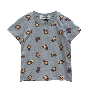 童装夏新款男童女童潮牌猿猴满印灰色白色纯棉短袖T恤 宝半袖背心