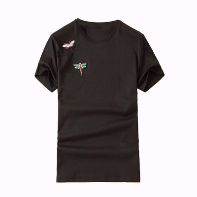 丝光棉刺绣蓝白色圆领短袖T恤2折