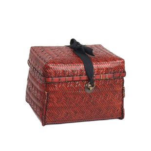 仿古竹编茶道收纳盒 复古带盖收纳盒 铜扣茶具收纳盒便携带盖竹盒