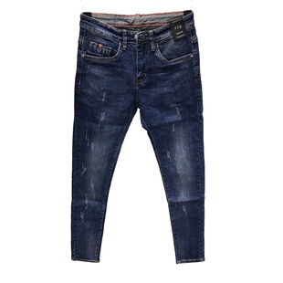 网红牛仔裤男抖音潮牌修身小脚韩版复古弹力紧身社会精神小伙长裤