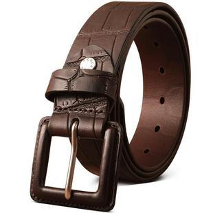 鳄鱼纹皮带男真皮包裹扣头金属接触过敏头层牛皮腰带复古个性潮流